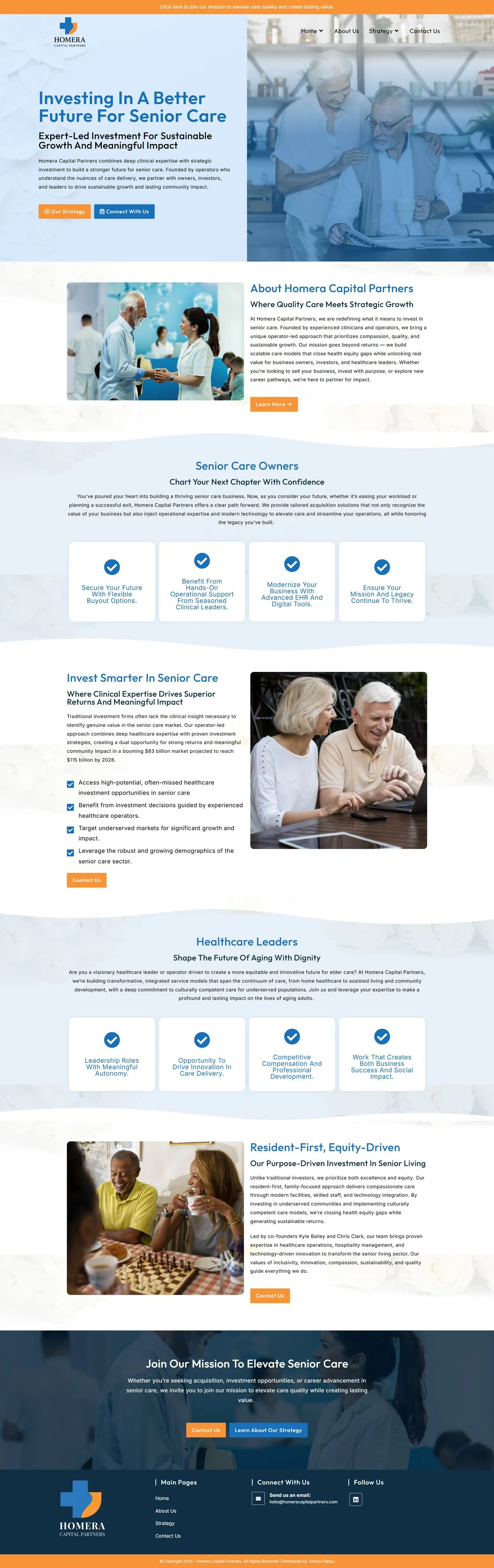 Homera Capital Partners — Senior Care Investment Firm website by Tohidul Islam Pappu