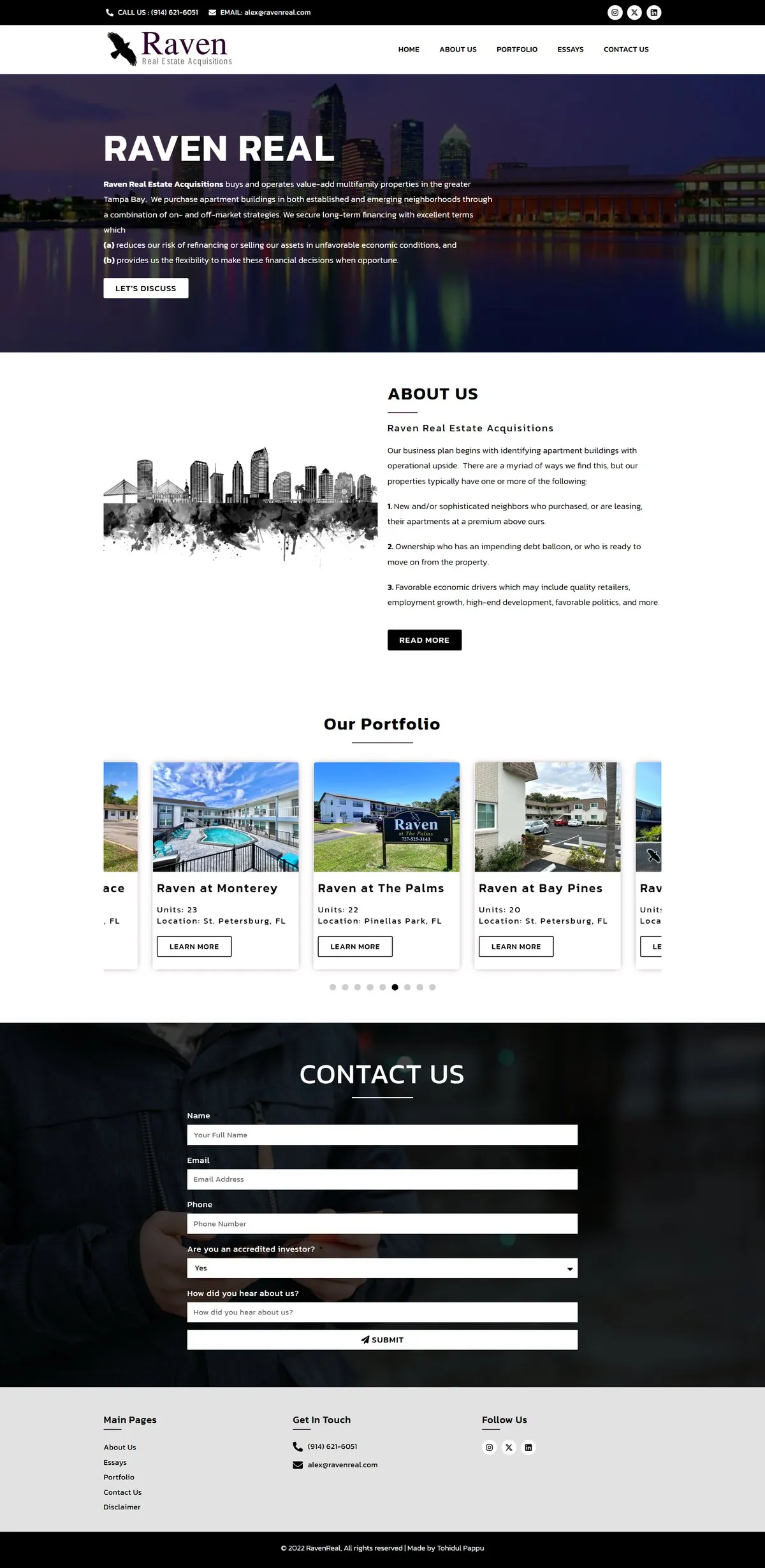 Raven Real Estate — Multifamily Property Investment website by Tohidul Islam Pappu